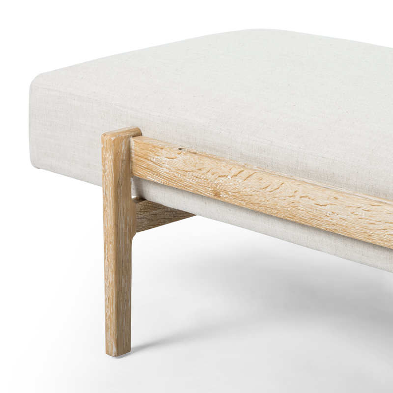 Fawkes Upholstered Bench, Savoy Parchment, Vintage White Wash Oak-