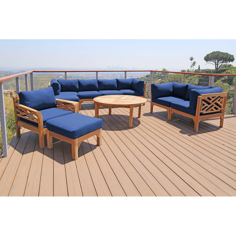 Ensemble de conversation d'extérieur 8 personnes avec coussins Monterey Teak, Saphir