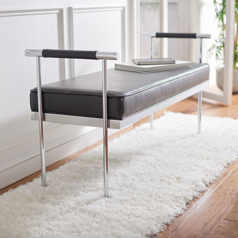 Banc rembourré en similicuir Alishia, Noir, H 24,75 po x l 48 po x P 17,25 po