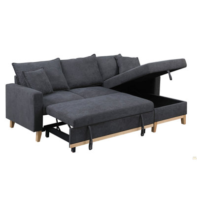 Colton 84.25" Dark Gray Woven Reversible Sleeper Sectional Sofa With Storage Chaise
