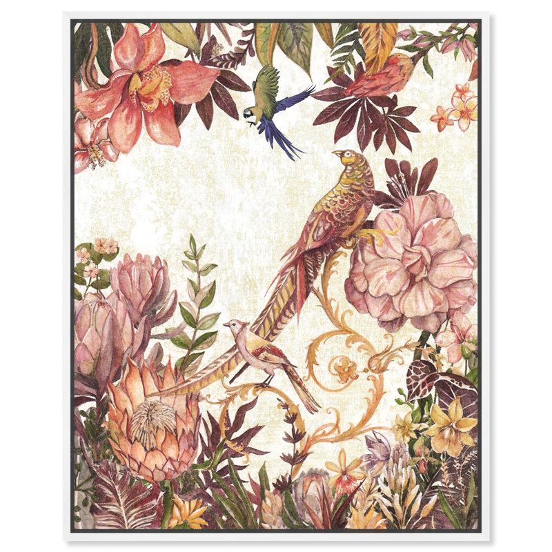 Oiseaux japonais - impression, Toile blanche encadrée, Noir, H 20 po x l 17 po