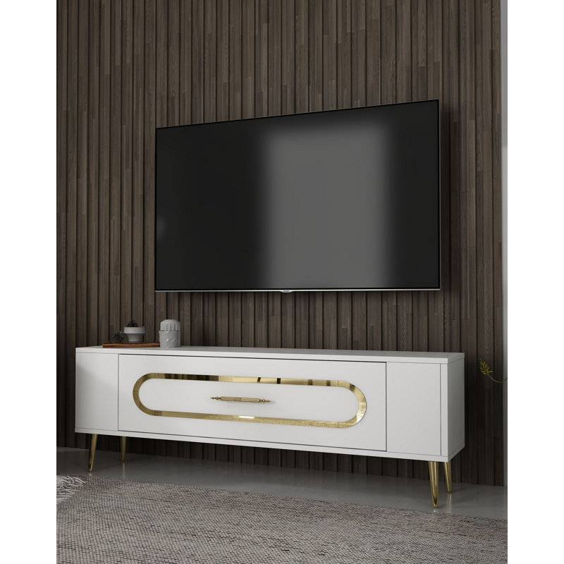 Olivia Unfinished TV Stand, 120cm, White/Gold