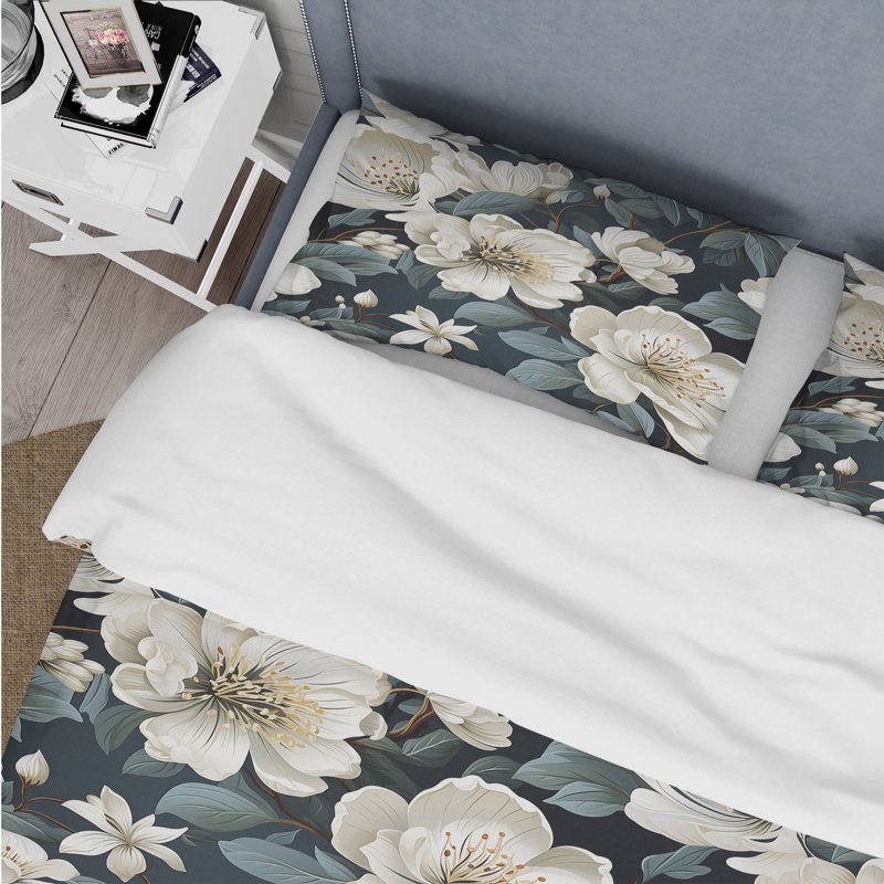 Literie VI orchidée grise et blanche, Housse de couette simple + 1 taie décorative stan