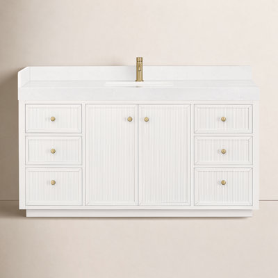 Thea 60" Single Sink Bath Vanity with White Grain Composite Stone Top
