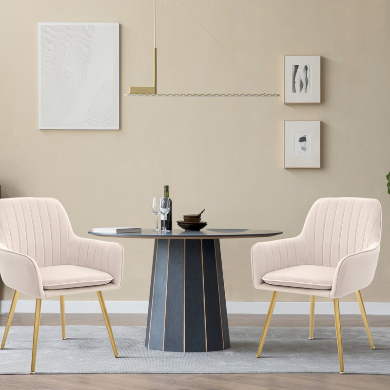 Jevita Velvet Arm Chair, Set Of 2, Beige