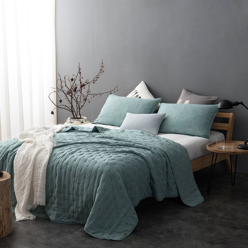 Turquoise Green Microfiber Queen Quilt Set with Shams
