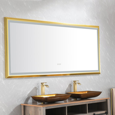  Miroir de salle de bain à DEL avec cadre en aluminium, miroir de meuble-lavabo mural, antibuée, mémoire, gradation continue, miroir