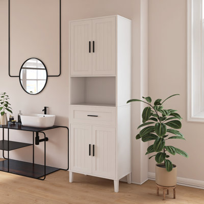 Modern Bathroom Cabinet With Soft-Close Doors, Adjustable Shelves, Open Storage