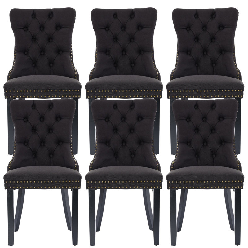 Almerinda Tufted Flax Upholstered Back Dining Chair, Black, Black