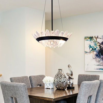 Modern 4-Light 17.7" W Dimmable Round Chandelier With Frosted Glass For Dining Room Kitchen Island Foyer