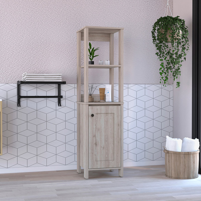 Armoire à linge St. Clair, deux tablettes intérieures, deux tablettes ouvertes, une porte, Gris