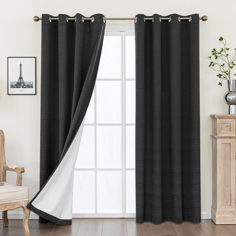 Clesta Cotton Blend Thermal Insulated 100% Blackout Grommet Curtain Pair, Black, 52" W x 84" L