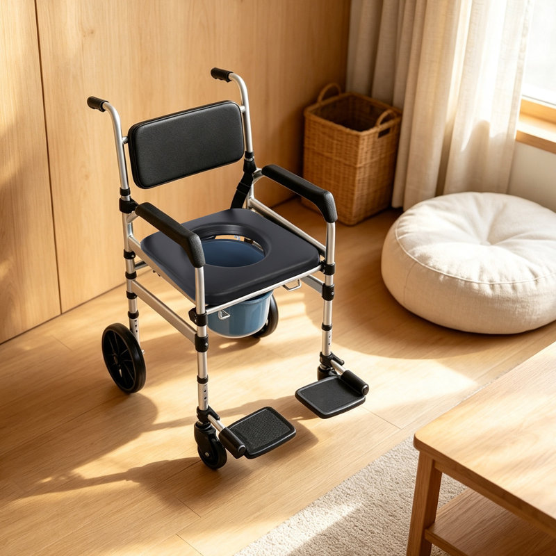Lockable Rolling Shower Chair With Commode(O-Shape Seat)