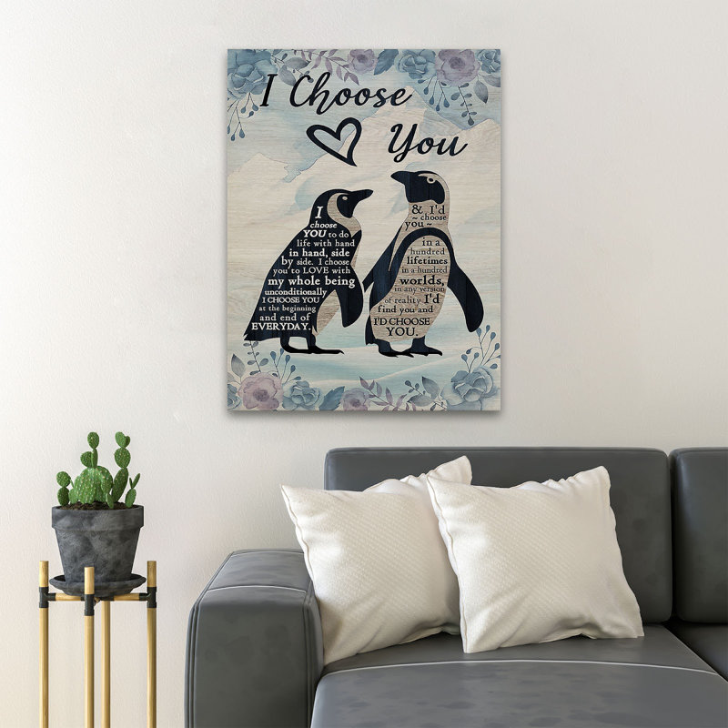 «Couple Of Penguins - I Choisissez You», reproduction d'art graphique sur toile tendue, H 20 po x l 16 po x P 2 po