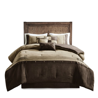 King Size Brown Faux Suede Comforter - 7 Piece, Lodge Cabin Style, , 2 Shams And Included, Machine Washable Piece King, Brown, Theme, , Decorative Pillows, Wrinkle