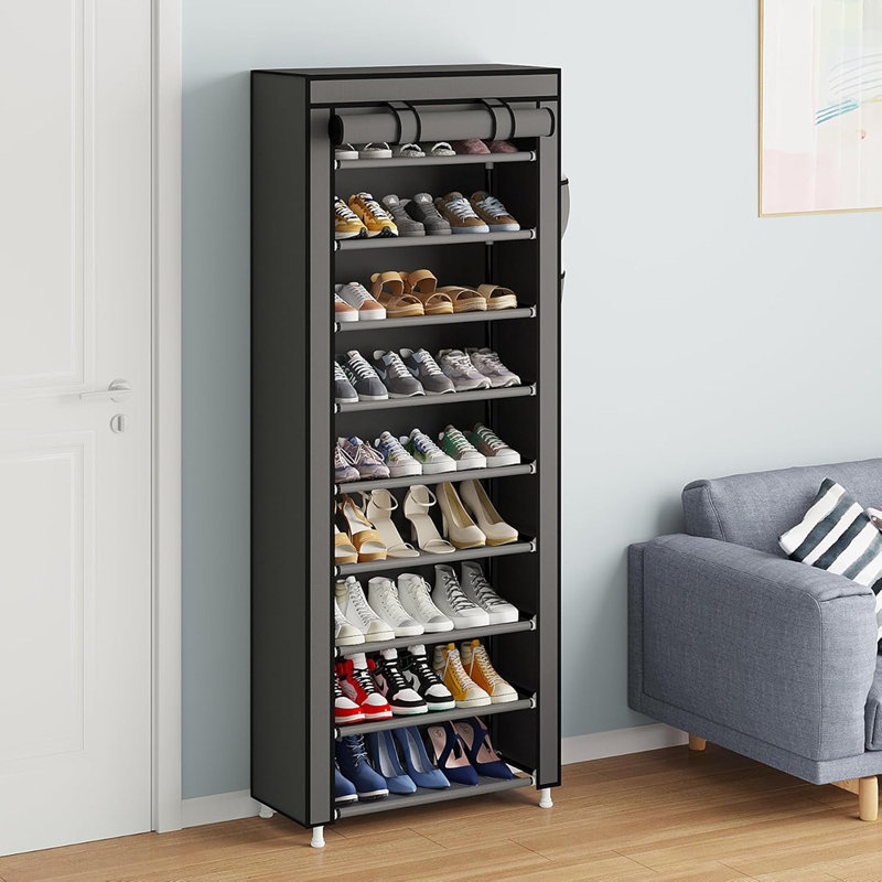 Range-chaussures portatif à 9 niveaux - Organisateur recouvert de tissu gris pour placard, vestibule ou chambre à coucher