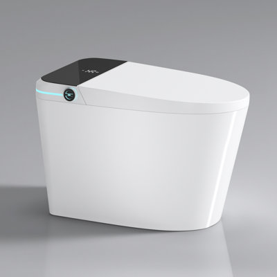 Advanced Smart Toilet With Built-In Bidet - Auto Open/Close Lid, Foot Sensor, Remote Operated, White Feature Open/Close, Self-Cleaning Capability,