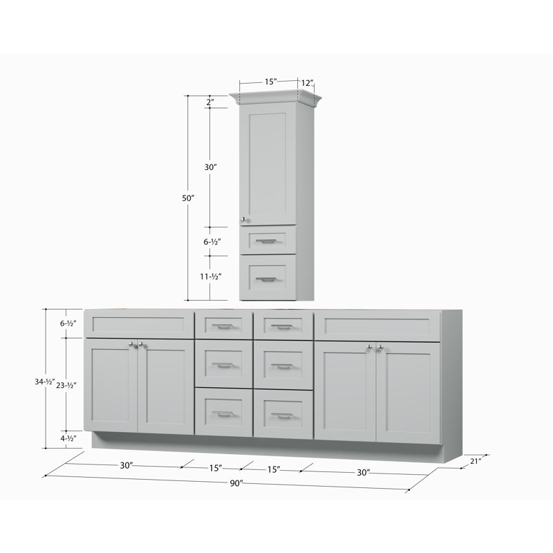 Meuble-lavabo double 90 po avec comptoir Disar, Gris