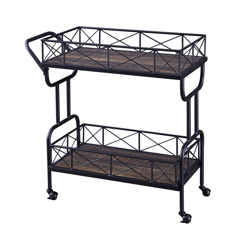 Industrial 2-Tier Bar Cart with Wheels, Grey