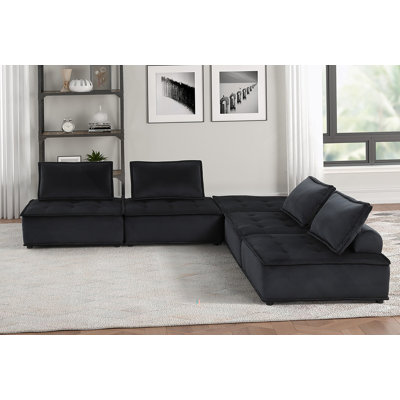120-Inch Velvet Upholstered 5-Piece Sectional Sofa With Modular Design For Spacious Comfort And Modern Living.