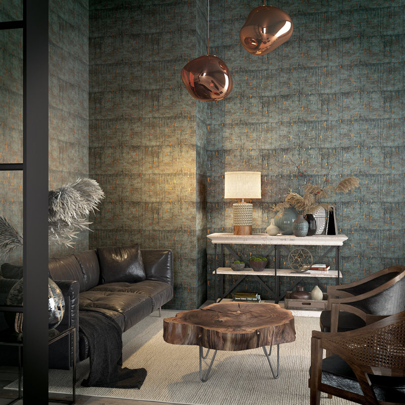 Air Collection Metallic Aged Concrete Textured Wallpaper Roll, Gold