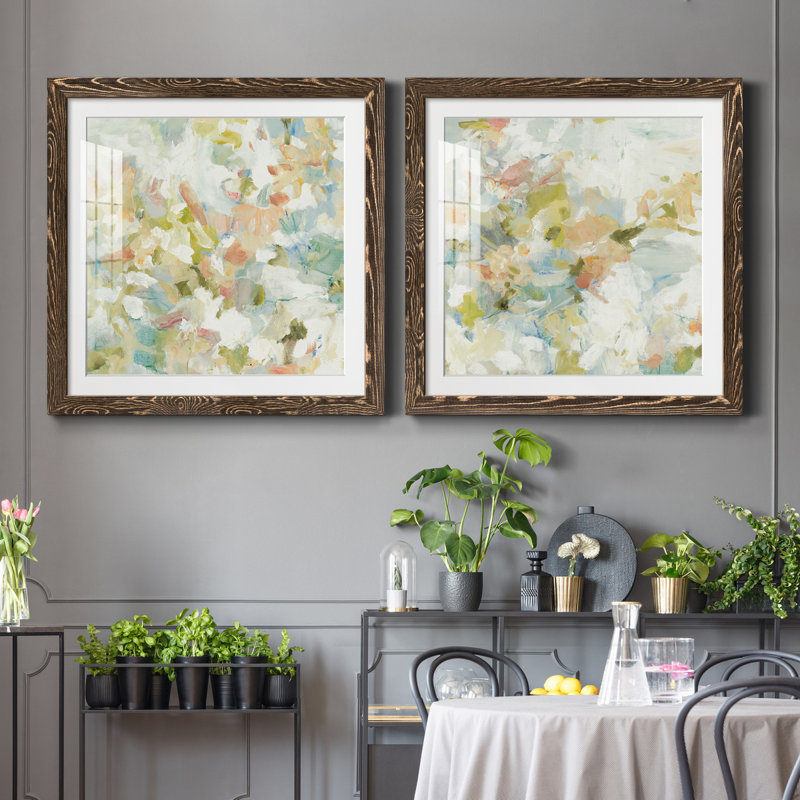 Floral Blush - ensemble de 2 reproductions d'art sur papier encadré, H 35,5 po x l 71 po x P 1,5 po, Cadre noyer
