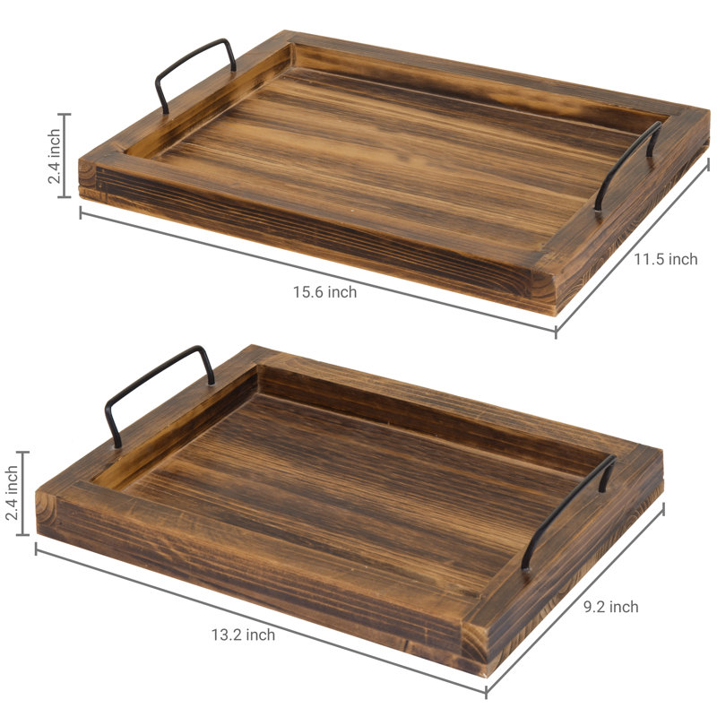 2 Piece Ottoman/Coffee Table Serving Tray Set, Brown