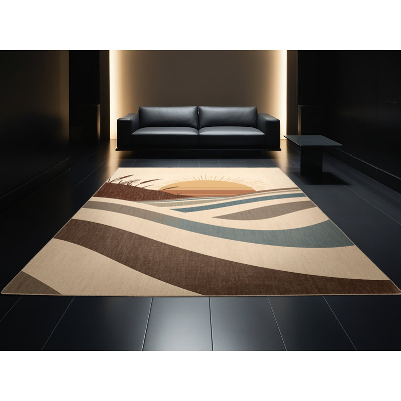 Soft Plush Benziger Modern Rustic Vintage Look Area Rug in Beige – Beige Binding, 6' Square