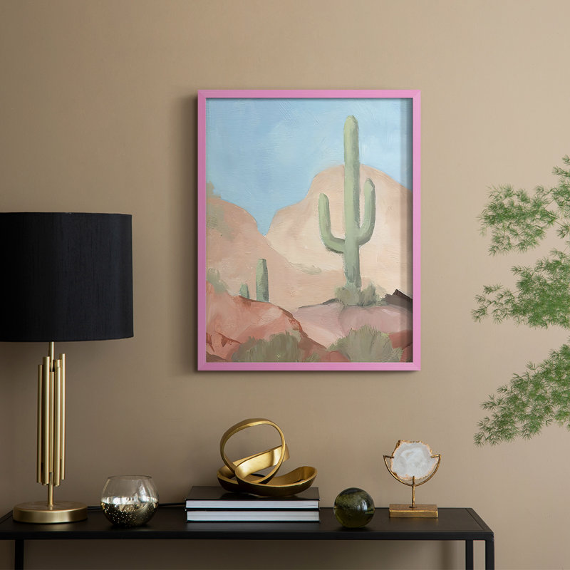 «Sunny Saguaro I», reproduction encadrée - bois massif, H 30 po x l 24 po, Rose