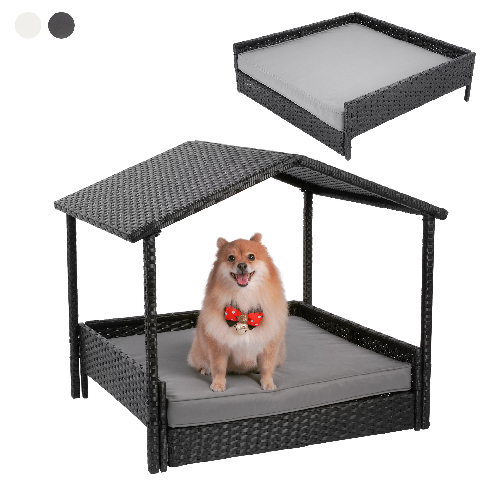 Tucker Murphy Pet™ Patio Rattan Dog Sofa Bed With Cushion And Roof ...