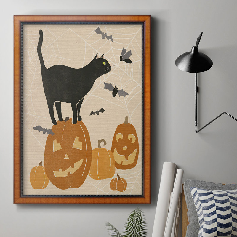 «Pumpkin Patch Cats I», toile encadrée de qualité supérieure - prête à être accrochée, H 20 po x l 16 po