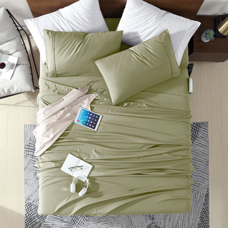 Ensemble de draps 4 pièces Swift Home Smart, Ensemble de draps pour grand lit, Sauge