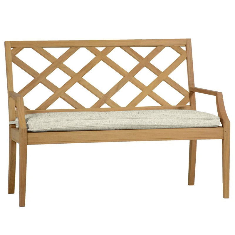 Haley Teak Garden Bench, Welt, Rollo Chambray InsideOut® Linen, Natural Teak