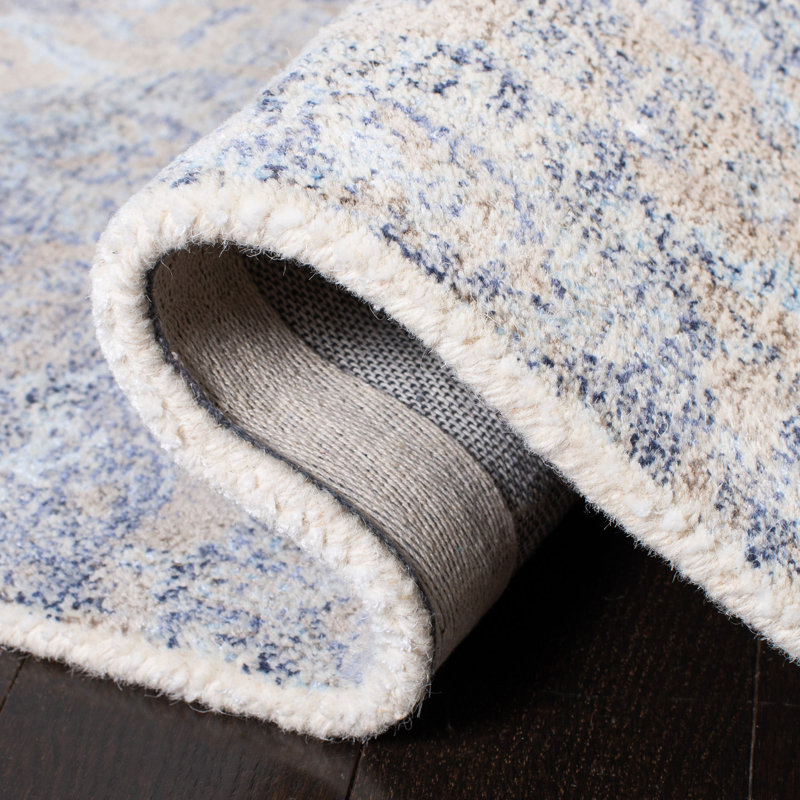 Tapis bleu / ivoire touffeté à la main en laine / viscose Tavant, Rectangle 4 pi x 6 pi