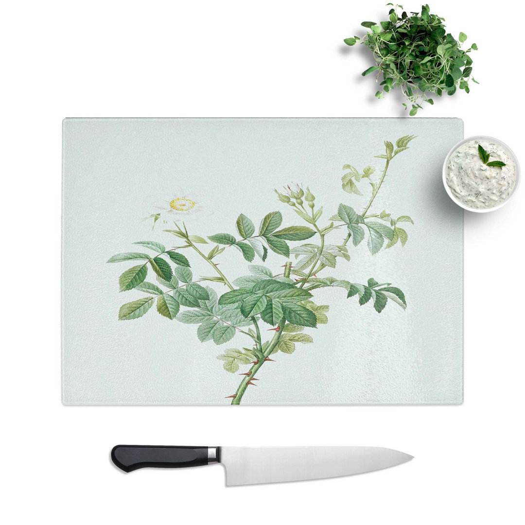 Tempered Glass White Downy Rose by Pierre-Joseph Redoute Chopping Board