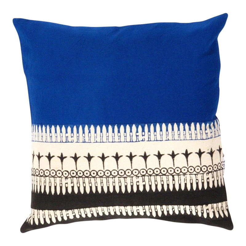 Gloria Square Pillow Cover & Insert, Blue/Black/Beige
