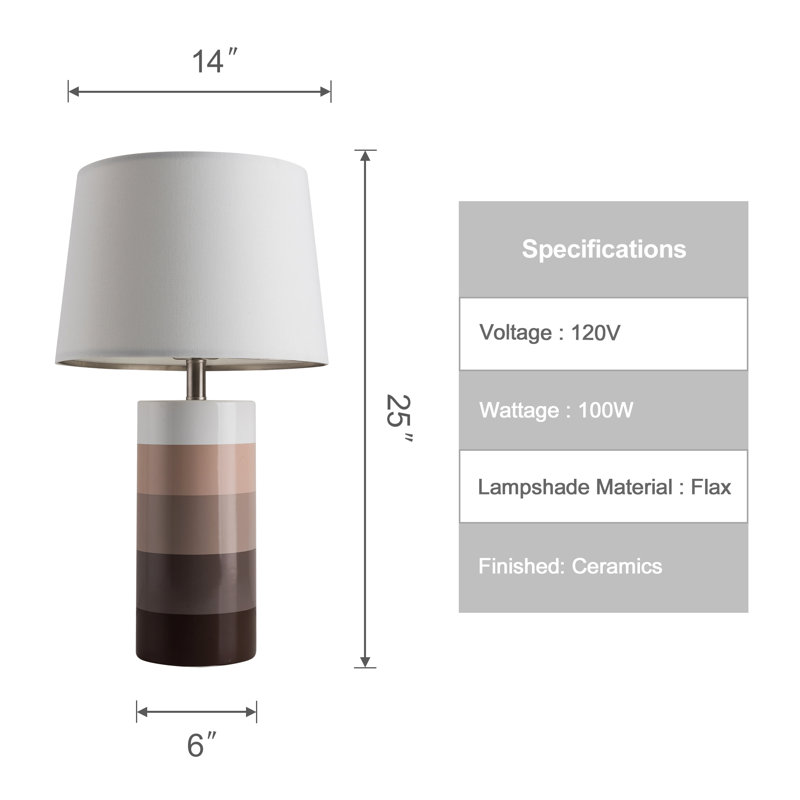 White Ceramic Cylinder Bedside Table Lamp Set with Linen Shade