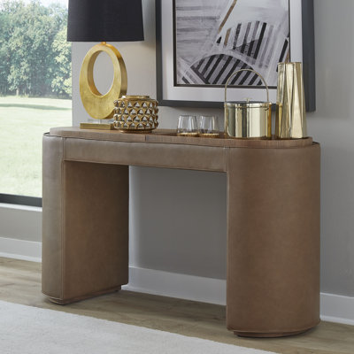 Yeal Leather Upholstered Storage Console Table With Wooden Tray Top