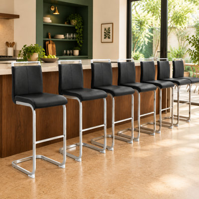 Ensemble de 6 tabourets de bar modernes en similicuir blanc