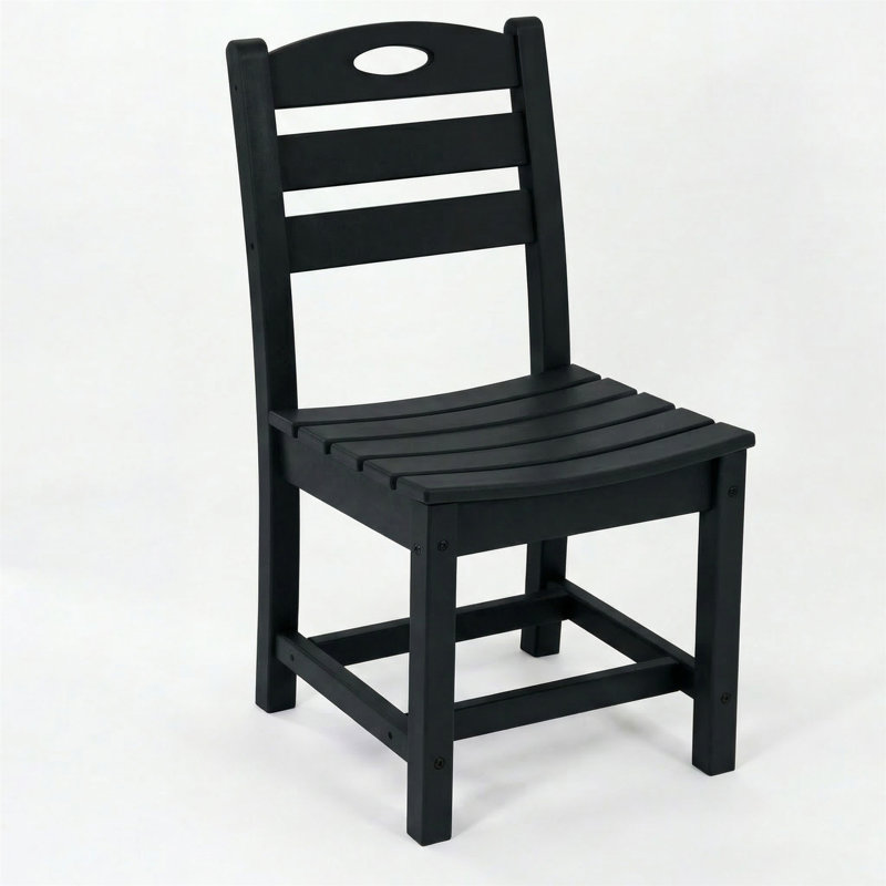 Set Of 2 HDPE Armless Outdoor Dining Chairs, Black