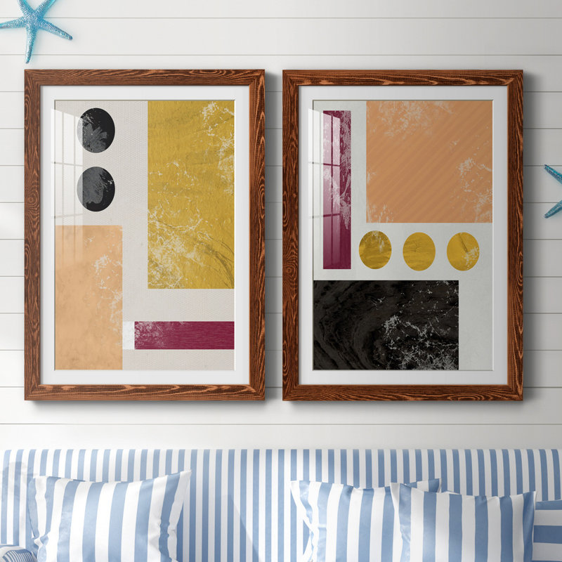 Essie Abstract I - Ensemble de 2 reproductions d'art, H 31,5 po x l 47 po x P 1,5 po, Papier avec cadre érable, Blanc