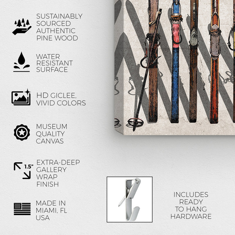 " Sports And Teams Vintage Skis, Modern & Contemporary Brown " by Oliver Gal, 36'' H x 45'' W, Wrapped Canvas