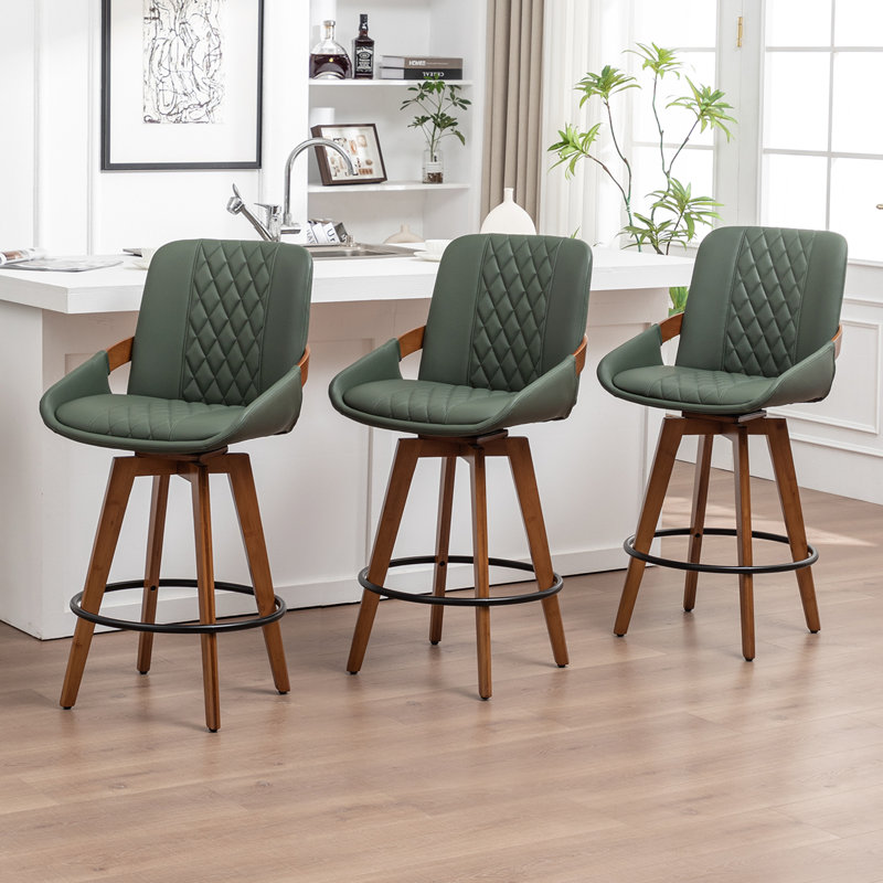 Swivel Upholstered Counter Stool, Counter Stool (67cm Seat Height), Green, 3