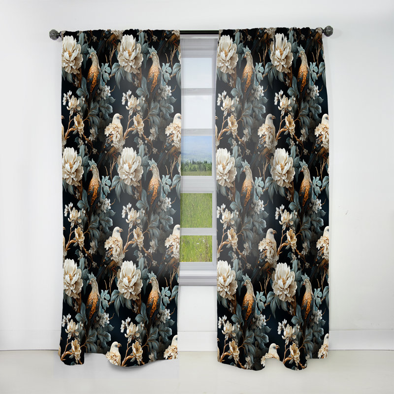 Doryan Victorian Elegance noir, motif cachemire blanc I - rideau en velours glamour - obscurcissant - 1 panneau