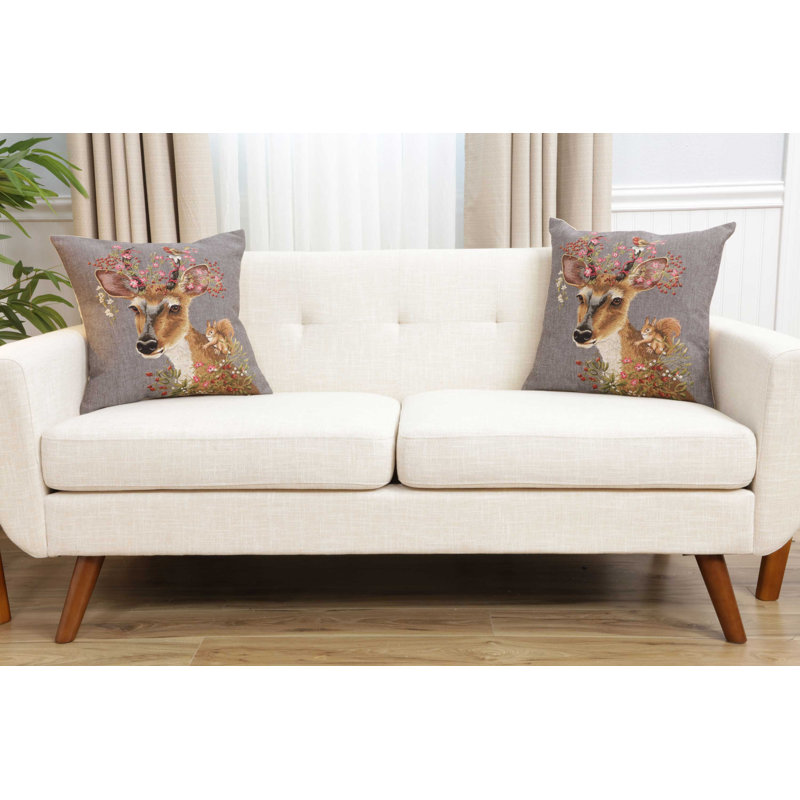 Forest Deer Grey European Cushion Covers, Brown/Gray/White Deer 5
