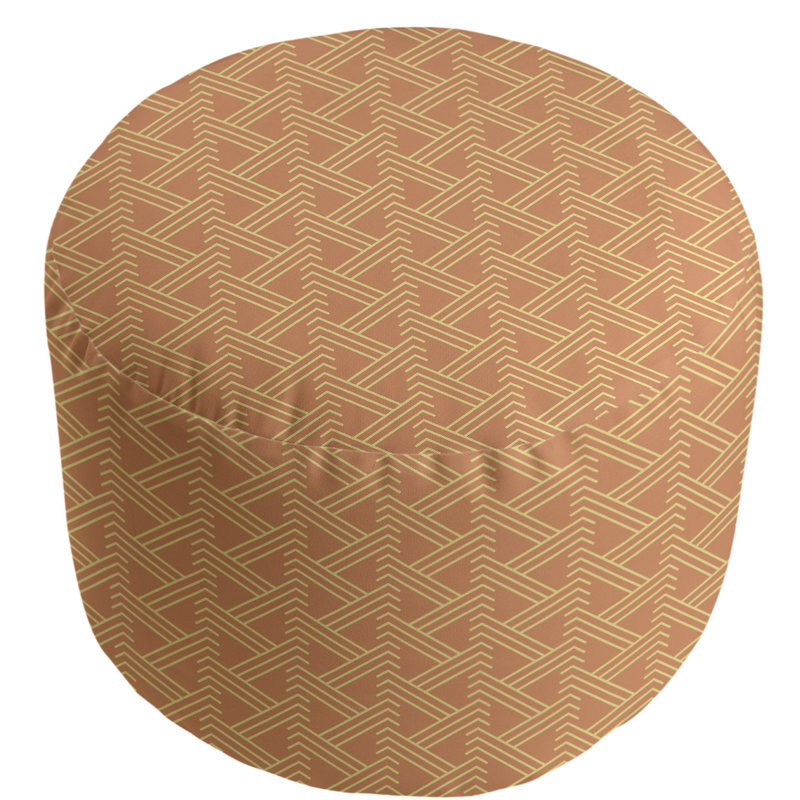 Upholstered Pouf, Orange/Yellow
