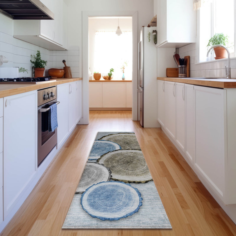 Premium Machine Washable Cerrito AMF575 Blue Rug, Runner 2'3" x 7'6"