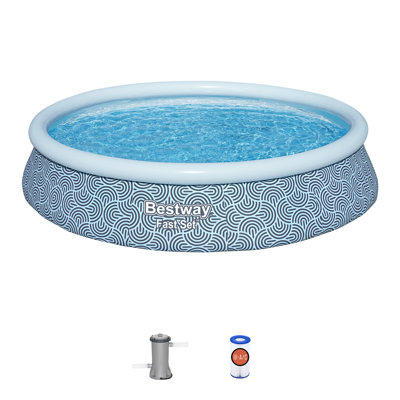 Bestway: Fast Set - Ensemble de piscine ronde gonflable 13 pi x 33 po, abstrait bleu, nage en surface, remplissage et montée