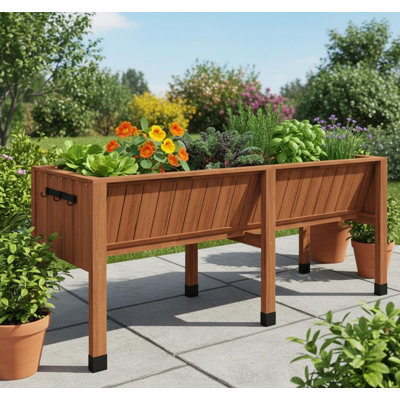 13.7In Depth Elevated Wooden Raised Garden Bed