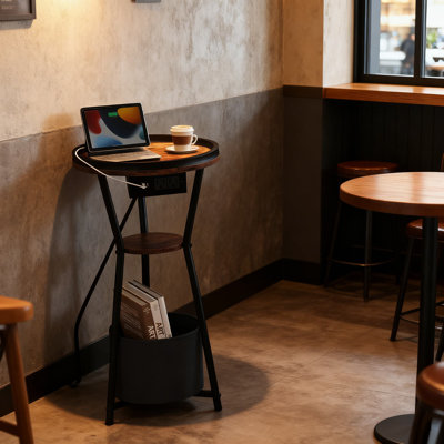 Table d'appoint à 3 niveaux avec station de charge, table de bout industrielle avec prises USB et prises, table d'appoint compacte pour salon, chambre à coucher, canapé